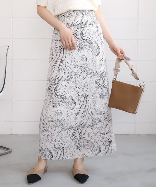 Bab バブ の Web限定 マーブル柄ロングスカート スカート Wear Bab バブ の Web限定 マーブル柄ロングスカート スカート Wear