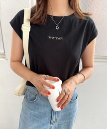 andme | WHATEVERロゴ刺繍フレンチスリーブTシャツ(Tシャツ/カットソー)