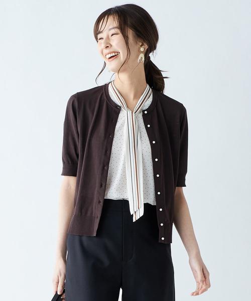 J.PRESS(ジェイプレス)の「【洗える】半袖クルーカーディガン ニット(カーディガン/ボレロ・レディース・ホワイト系/ブラック系/ダークブラウン系・T13/T15)」の3枚目の写真