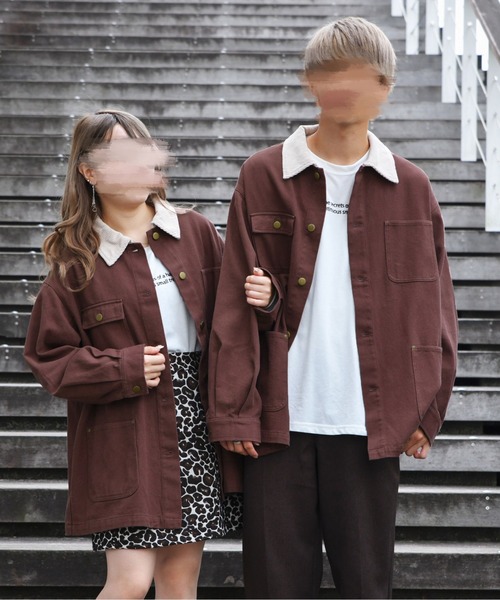 PairPair（ペアペア）の「襟配色カバーオール(ユニセックス)（カバーオール・メンズ・ベージュ/カーキ/ブラウン・MEDIUM/LARGE）」の2枚目の写真