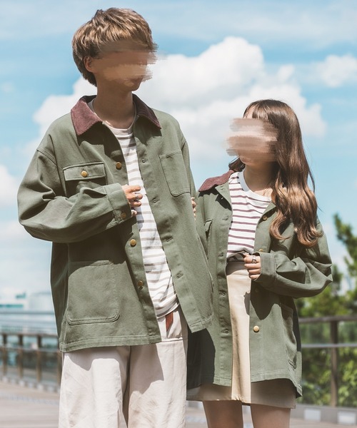 PairPair（ペアペア）の「襟配色カバーオール(ユニセックス)（カバーオール・メンズ・ベージュ/カーキ/ブラウン・MEDIUM/LARGE）」の3枚目の写真