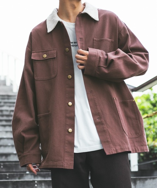 PairPair（ペアペア）の「襟配色カバーオール(ユニセックス)（カバーオール・メンズ・ベージュ/カーキ/ブラウン・MEDIUM/LARGE）」の14枚目の写真