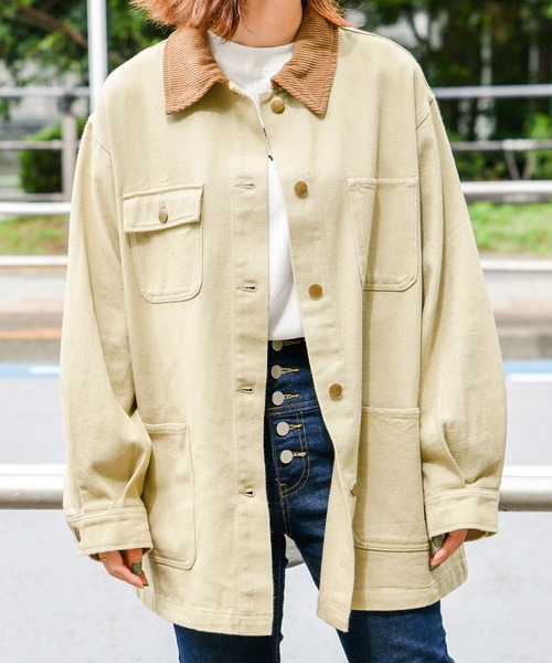 PairPair（ペアペア）の「襟配色カバーオール(ユニセックス)（カバーオール・メンズ・ベージュ/カーキ/ブラウン・MEDIUM/LARGE）」の18枚目の写真