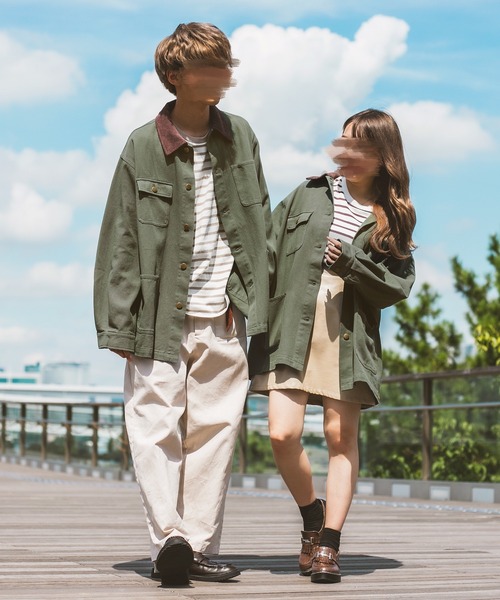 PairPair（ペアペア）の「襟配色カバーオール(ユニセックス)（カバーオール・メンズ・ベージュ/カーキ/ブラウン・MEDIUM/LARGE）」の4枚目の写真