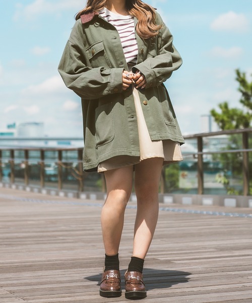 PairPair（ペアペア）の「襟配色カバーオール(ユニセックス)（カバーオール・メンズ・ベージュ/カーキ/ブラウン・MEDIUM/LARGE）」の8枚目の写真