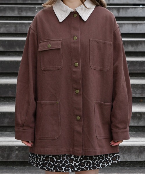 PairPair（ペアペア）の「襟配色カバーオール(ユニセックス)（カバーオール・メンズ・ベージュ/カーキ/ブラウン・MEDIUM/LARGE）」の5枚目の写真