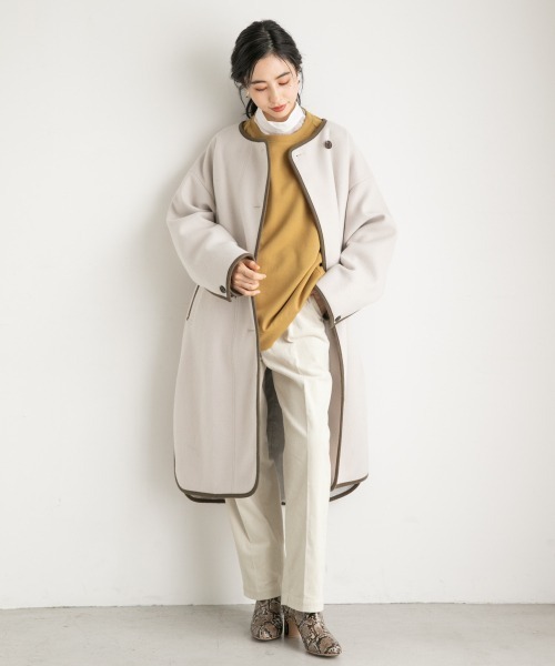 LOWRYS FARM（ローリーズファーム）の「ＴＲパイピングコート　919018（その他アウター・レディース・アイボリー/ブラウン/モカ・FREE）」の9枚目の写真