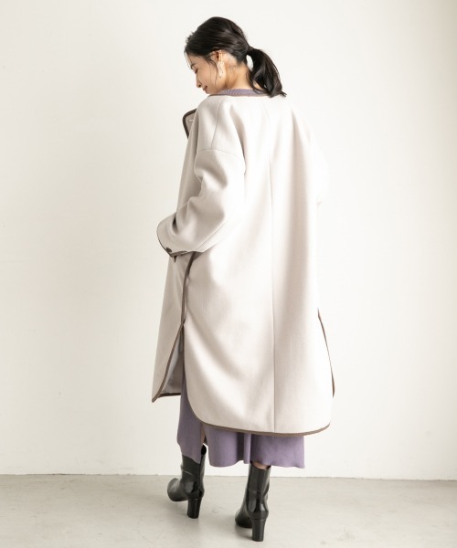 LOWRYS FARM（ローリーズファーム）の「ＴＲパイピングコート　919018（その他アウター・レディース・アイボリー/ブラウン/モカ・FREE）」の5枚目の写真