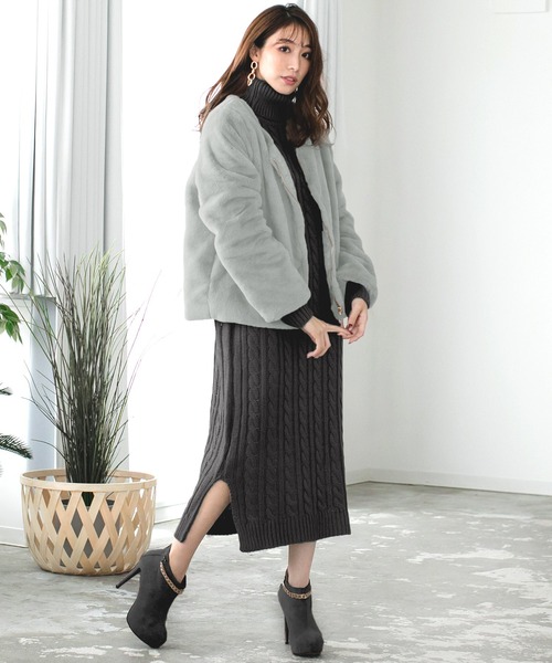 ボリュームファー✩カシミア＆ウール✩Aライン✩ファーコート ファーコート レディース コート ボリュームファーコート ロング