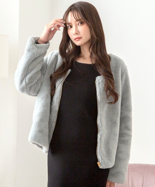 ボリュームファー✩カシミア＆ウール✩Aライン✩ファーコート ミックスファーコート（その他アウター）｜styling