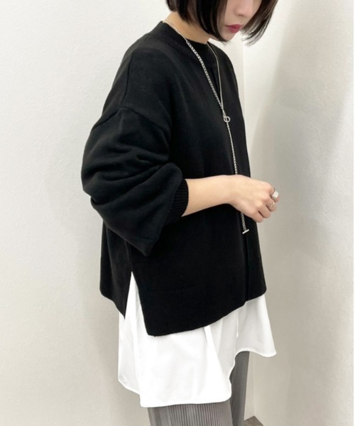 apres jour mignon（アプレジュールミニョン）の「ハイネックニット＋シャツライクインナー【ZOZOTOWN限定アイテム】（ニット/セーター・レディース・ブラック/ダークブルー/グリーン/アイボリー・X-LARGE/フリー）」の9枚目の写真