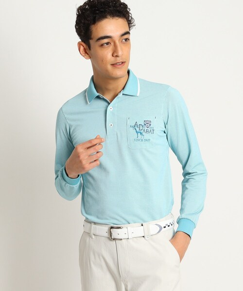 ◆【吸水速乾/胸ポケット付き】ストライプ長袖ポロシャツ