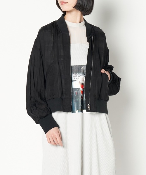ライチ（ライチ）の「aurea/チェックシースルーブルゾン（ブルゾン・レディース・ブラック/ライトカーキ・FREE）」の2枚目の写真