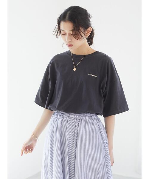 Green　Parks（グリーンパークス）の「プリントロゴTシャツ＊（Tシャツ/カットソー・レディース・イエロー/クリーム/チャコールグレー/グレイッシュベージュ・FREE）」の5枚目の写真