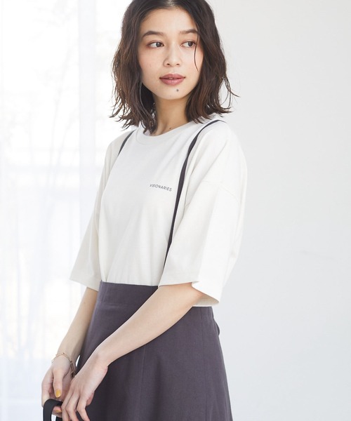 Green　Parks（グリーンパークス）の「プリントロゴTシャツ＊（Tシャツ/カットソー・レディース・イエロー/クリーム/チャコールグレー/グレイッシュベージュ・FREE）」の3枚目の写真