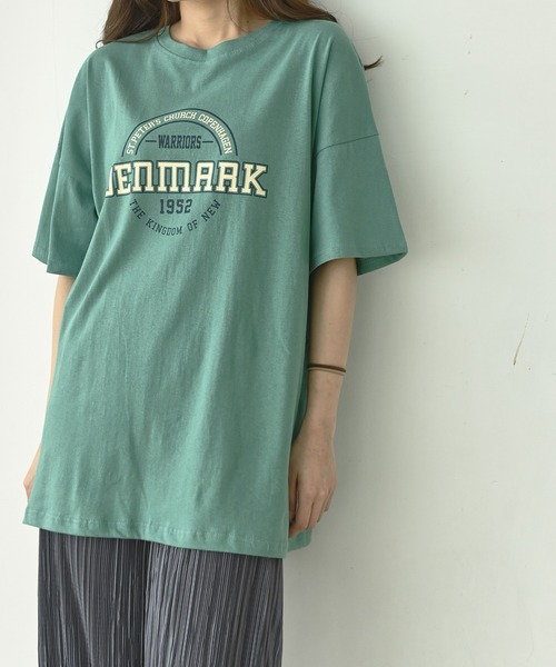 me+em select(ミームセレクト)の「DENMARK サークルカレッジロゴビッグT(Tシャツ/カットソー・レディース・ネイビー/アイボリー/ミント/クリーム・FREE)」の2枚目の写真