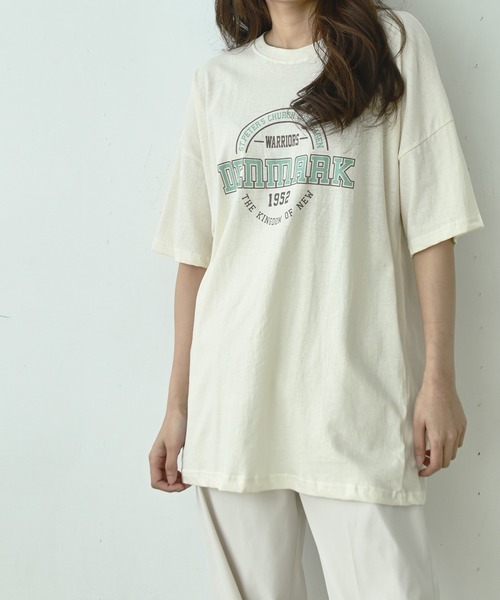 me+em select(ミームセレクト)の「DENMARK サークルカレッジロゴビッグT(Tシャツ/カットソー・レディース・ネイビー/アイボリー/ミント/クリーム・FREE)」の1枚目の写真
