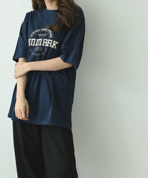 me+em select(ミームセレクト)の「DENMARK サークルカレッジロゴビッグT(Tシャツ/カットソー・レディース・ネイビー/アイボリー/ミント/クリーム・FREE)」の14枚目の写真