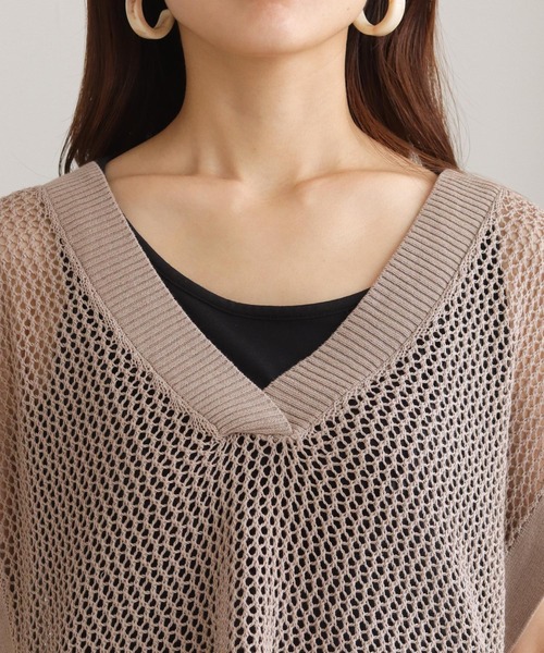 HER CLOSET(ハークローゼット)の「【HERCLOSET】深Vネックショート丈メッシュベスト(ベスト・レディース・ブラック/アイボリー/グレイッシュベージュ・M)」の20枚目の写真