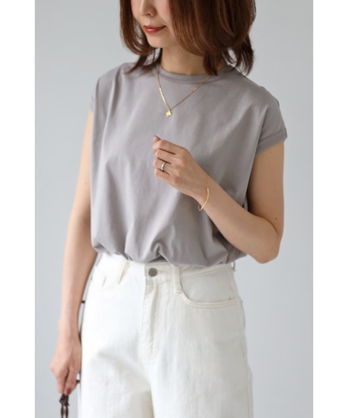 Bonjour Sagan(ボンジュールサガン)の「コットンノースリーブ(Tシャツ/カットソー・レディース・ホワイト/チャコールグレー/ブラック/グレイッシュベージュ・FREE)」の4枚目の写真