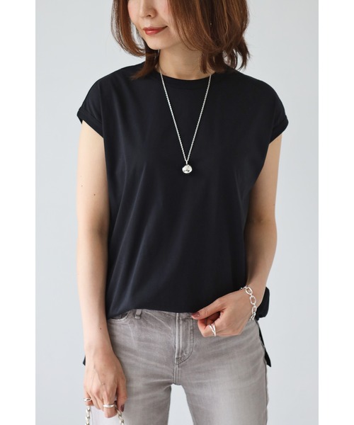 Bonjour Sagan(ボンジュールサガン)の「コットンノースリーブ(Tシャツ/カットソー・レディース・ホワイト/チャコールグレー/ブラック/グレイッシュベージュ・FREE)」の3枚目の写真