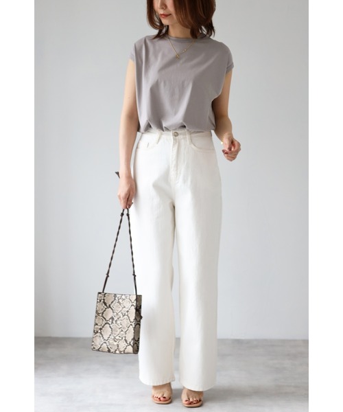 Bonjour Sagan(ボンジュールサガン)の「コットンノースリーブ(Tシャツ/カットソー・レディース・ホワイト/チャコールグレー/ブラック/グレイッシュベージュ・FREE)」の5枚目の写真