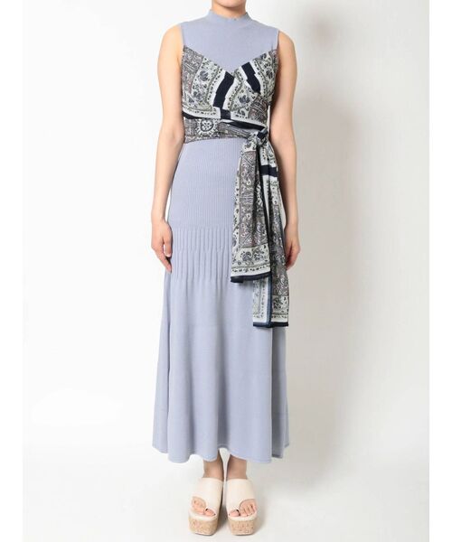 MERCURYDUO（マーキュリーデュオ）の「スカーフビスチェ付ニットロングワンピース（ワンピース・レディース・ブラック/ブルー/ベージュ・FREE）」の7枚目の写真