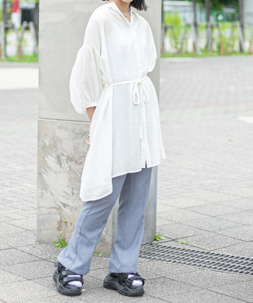 PairPair（ペアペア）の「シアーチュニックシャツ（シャツ/ブラウス・レディース・オフホワイト/ライトグリーン・FREE）」の5枚目の写真