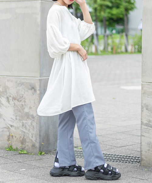 PairPair（ペアペア）の「シアーチュニックシャツ（シャツ/ブラウス・レディース・オフホワイト/ライトグリーン・FREE）」の6枚目の写真