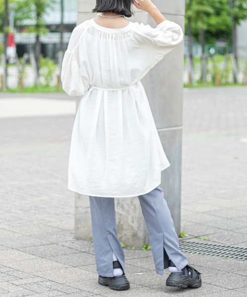 PairPair（ペアペア）の「シアーチュニックシャツ（シャツ/ブラウス・レディース・オフホワイト/ライトグリーン・FREE）」の7枚目の写真