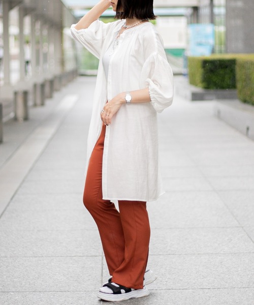 PairPair（ペアペア）の「シアーチュニックシャツ（シャツ/ブラウス・レディース・オフホワイト/ライトグリーン・FREE）」の9枚目の写真