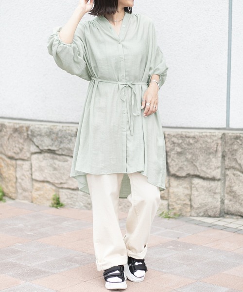 PairPair（ペアペア）の「シアーチュニックシャツ（シャツ/ブラウス・レディース・オフホワイト/ライトグリーン・FREE）」の14枚目の写真