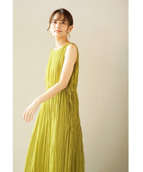 ENNEA（エンネア）の「【手洗いできる】サイドリボン・シフォン楊柳シワ加工カラーワンピース（ワンピース・レディース・ブラック/オレンジ/アイボリー/ライトグリーン・38）」の3枚目の写真