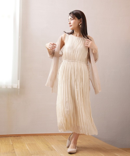 ENNEA（エンネア）の「【手洗いできる】サイドリボン・シフォン楊柳シワ加工カラーワンピース（ワンピース・レディース・ブラック/オレンジ/アイボリー/ライトグリーン・38）」の2枚目の写真