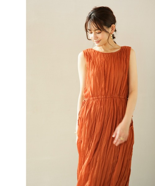 ENNEA（エンネア）の「【手洗いできる】サイドリボン・シフォン楊柳シワ加工カラーワンピース（ワンピース・レディース・ブラック/オレンジ/アイボリー/ライトグリーン・38）」の13枚目の写真