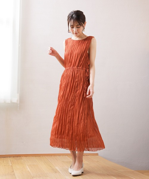 ENNEA（エンネア）の「【手洗いできる】サイドリボン・シフォン楊柳シワ加工カラーワンピース（ワンピース・レディース・ブラック/オレンジ/アイボリー/ライトグリーン・38）」の8枚目の写真