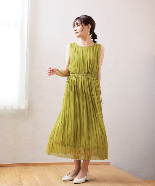 ENNEA（エンネア）の「【手洗いできる】サイドリボン・シフォン楊柳シワ加工カラーワンピース（ワンピース・レディース・ブラック/オレンジ/アイボリー/ライトグリーン・38）」の22枚目の写真