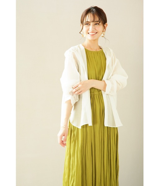 ENNEA（エンネア）の「【手洗いできる】サイドリボン・シフォン楊柳シワ加工カラーワンピース（ワンピース・レディース・ブラック/オレンジ/アイボリー/ライトグリーン・38）」の16枚目の写真