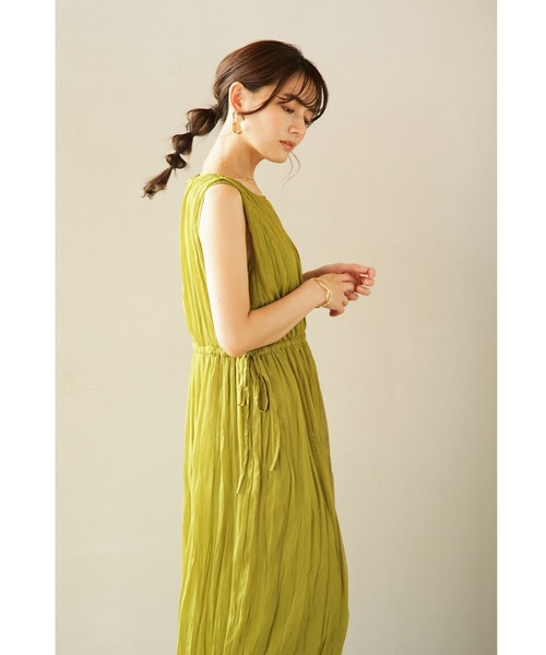 ENNEA（エンネア）の「【手洗いできる】サイドリボン・シフォン楊柳シワ加工カラーワンピース（ワンピース・レディース・ブラック/オレンジ/アイボリー/ライトグリーン・38）」の7枚目の写真