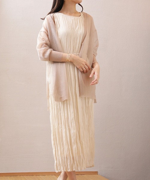 ENNEA（エンネア）の「【手洗いできる】サイドリボン・シフォン楊柳シワ加工カラーワンピース（ワンピース・レディース・ブラック/オレンジ/アイボリー/ライトグリーン・38）」の14枚目の写真