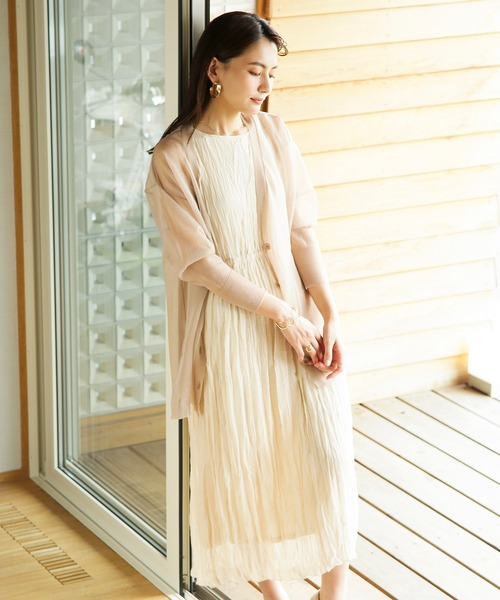 ENNEA（エンネア）の「【手洗いできる】サイドリボン・シフォン楊柳シワ加工カラーワンピース（ワンピース・レディース・ブラック/オレンジ/アイボリー/ライトグリーン・38）」の9枚目の写真