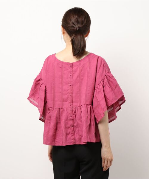 Samansa Mos2（サマンサ モスモス）の「ドビーギャザー前後着ブラウス（シャツ/ブラウス・レディース・キナリ/ブラック/ピンク/ブルー・ﾌﾘ-）」の6枚目の写真