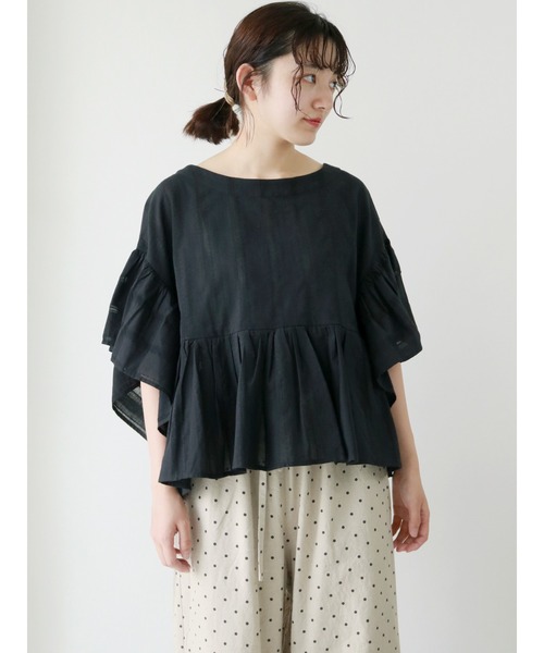 Samansa Mos2（サマンサ モスモス）の「ドビーギャザー前後着ブラウス（シャツ/ブラウス・レディース・キナリ/ブラック/ピンク/ブルー・ﾌﾘ-）」の3枚目の写真