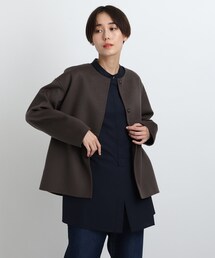 INDIVI | 【otonaMUSE 1月号掲載商品/ハミルトンウール】リバーノーカラーショートコート(ノーカラーコート)