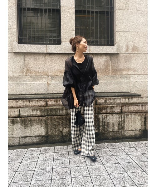 ulu(ウル)の「Check design straight wide pants(その他パンツ・レディース・ブラック/グリーン・FREE)」の15枚目の写真