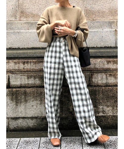 ulu(ウル)の「Check design straight wide pants(その他パンツ・レディース・ブラック/グリーン・FREE)」の11枚目の写真