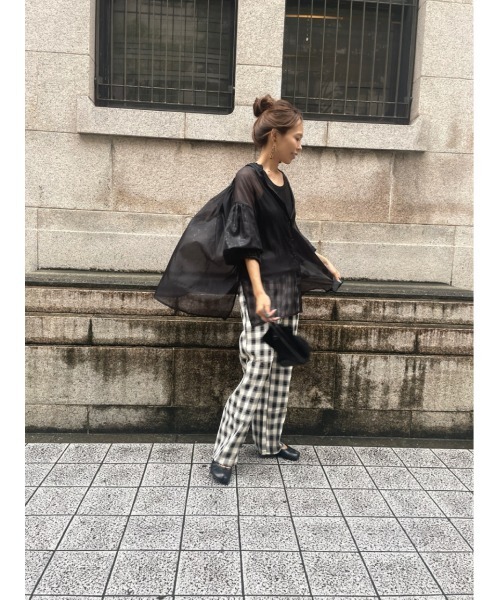 ulu(ウル)の「Check design straight wide pants(その他パンツ・レディース・ブラック/グリーン・FREE)」の5枚目の写真
