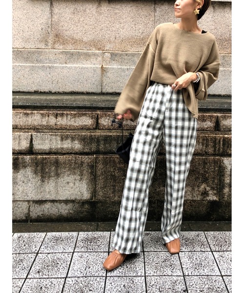 ulu(ウル)の「Check design straight wide pants(その他パンツ・レディース・ブラック/グリーン・FREE)」の3枚目の写真