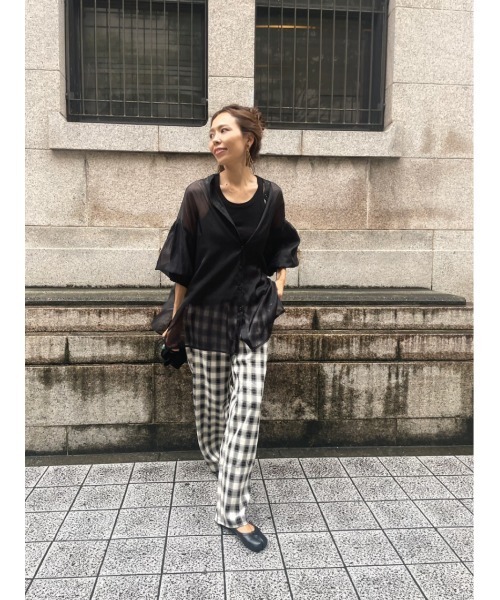 ulu(ウル)の「Check design straight wide pants(その他パンツ・レディース・ブラック/グリーン・FREE)」の7枚目の写真