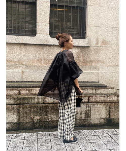ulu(ウル)の「Check design straight wide pants(その他パンツ・レディース・ブラック/グリーン・FREE)」の9枚目の写真